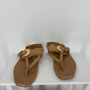 MERCEDES CASTILLO Minimalist Tan Astra Sandals w/ Buckle Strap